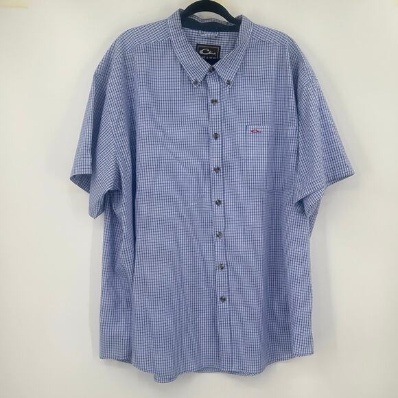 Drake Checkered Blue Button Up Shirt Cheat Pocket Men’s 2XL - Picture 1 of 10